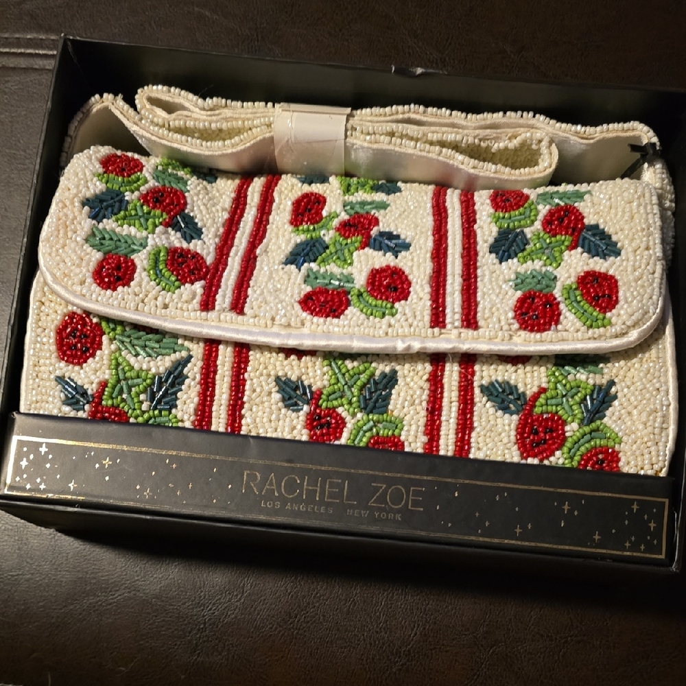 Rachel Zoe Beaded Clutch - White, Red, Green